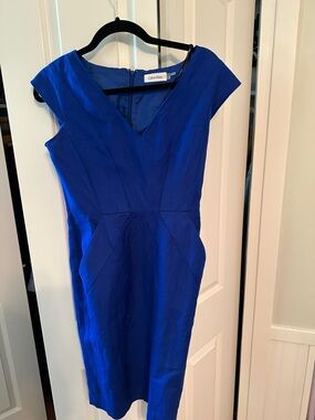 Calvin Klein Royal Blue V-Neck Midi Sheath Dress
